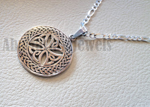 Celtic round cross with thick chain pendant sterling silver 925 jewelry christianity vintage handmade heavy express shipping Christ religion