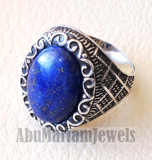 lapis lazuli natural semi precious blue stone man sterling silver 925 ring gemstone oval gem jewelry all sizes ottoman style