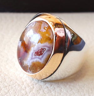 Agua nevada aqeeq sulymani natural stone sterling silver 925 and bronze man ring ottoman middle eastern antique style any size عقيق سليماني