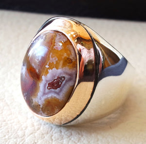 Agua nevada aqeeq sulymani natural stone sterling silver 925 and bronze man ring ottoman middle eastern antique style any size عقيق سليماني