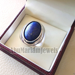 lapis lazuli oval cabochon natural blue stone heavy ring sterling silver 925 men jewelry all sizes 18 * 13 mm ottoman middle eastern