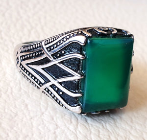 ottoman green onyx agate aqeeq sterling silver 925 antique men ring arabic jewelry any size fast shipping natural rectangular stone