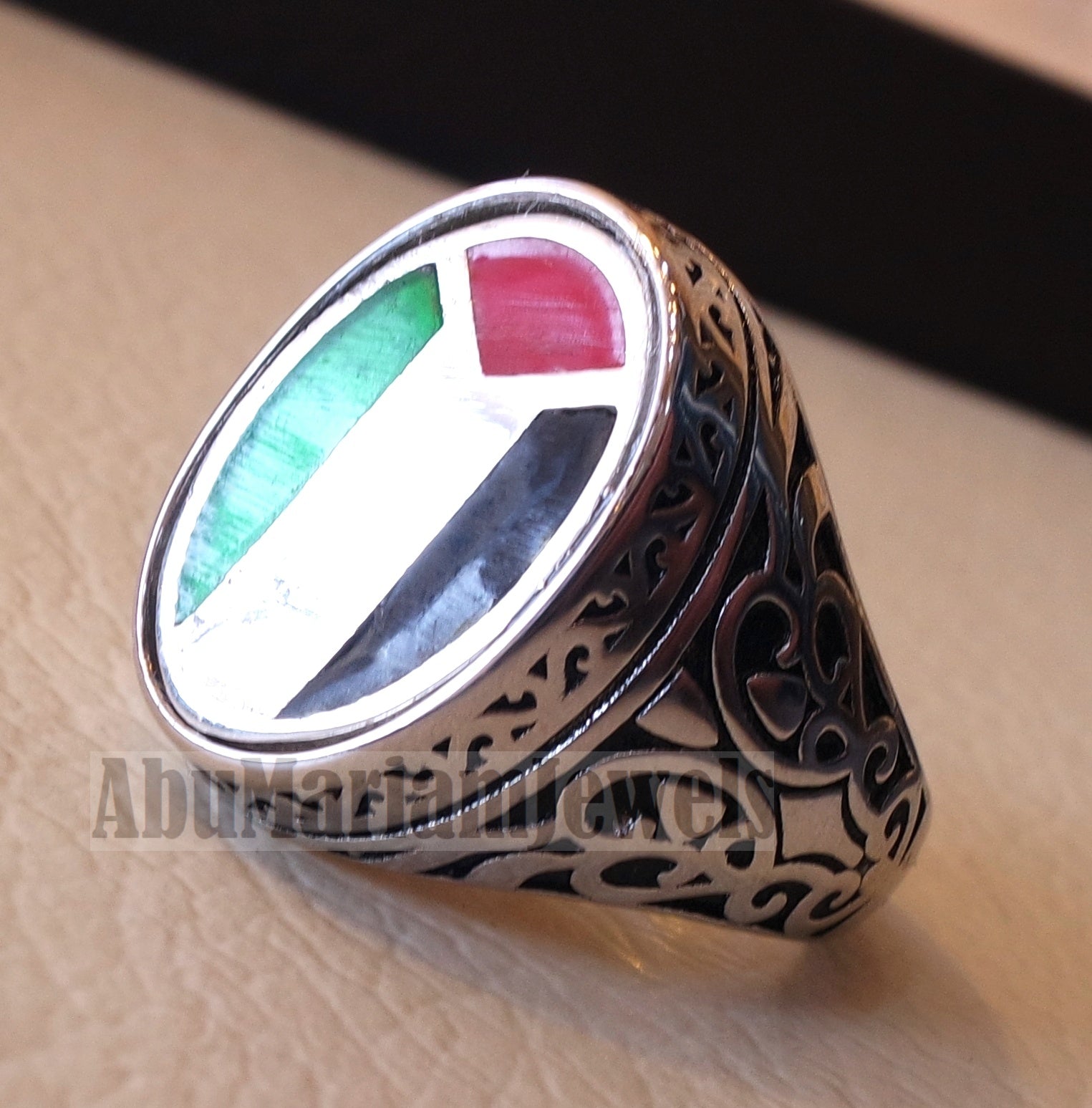 Palestine flag man ring sterling silver and color enamel arabic middle eastern turkey oriental antique style fast shipping all sizes