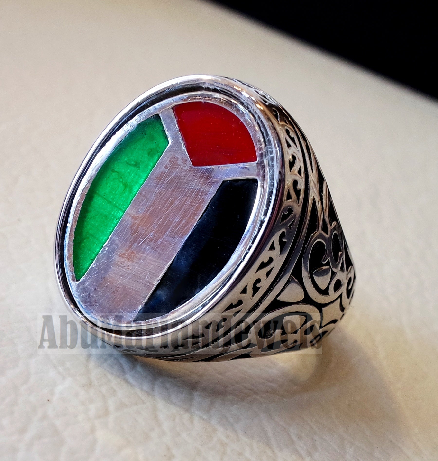Palestine flag man ring sterling silver and color enamel arabic middle eastern turkey oriental antique style fast shipping all sizes