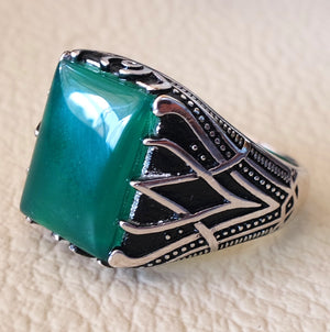 ottoman green onyx agate aqeeq sterling silver 925 antique men ring arabic jewelry any size fast shipping natural rectangular stone