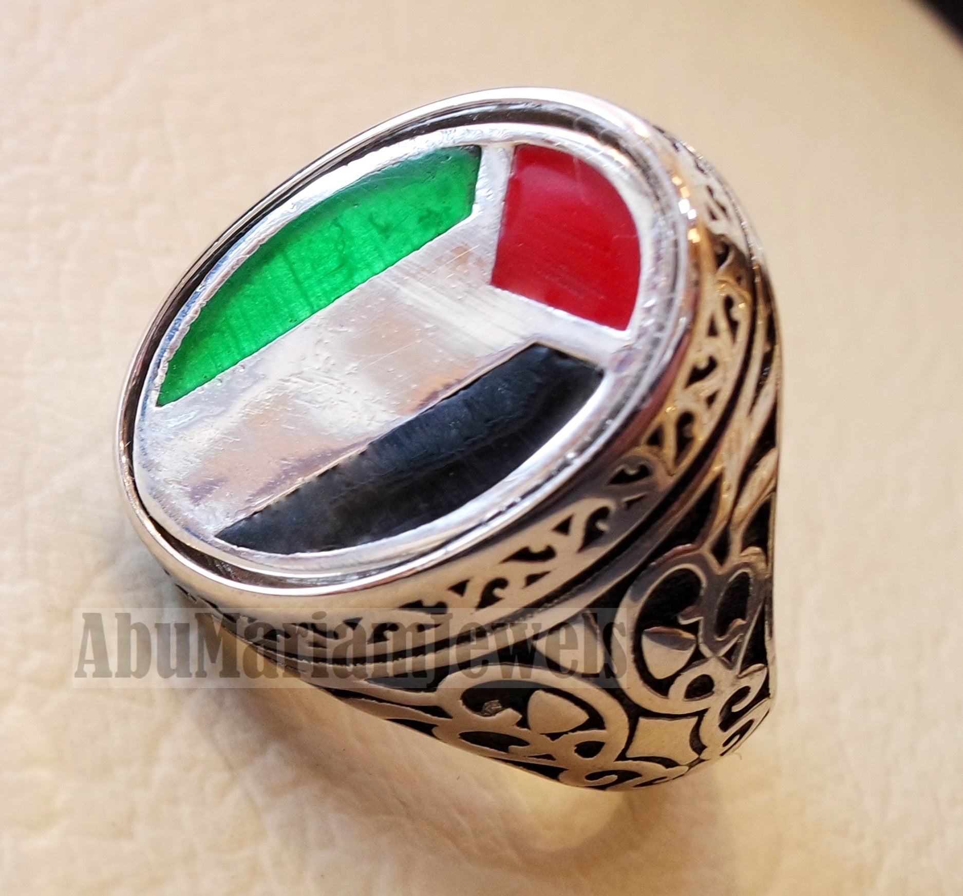Palestine flag man ring sterling silver and color enamel arabic middle eastern turkey oriental antique style fast shipping all sizes