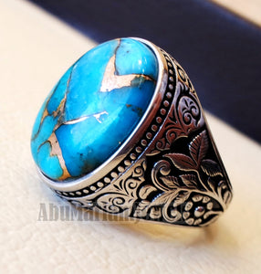 copper turquoise natural stone men sterling silver 925 ring oval caboc ...