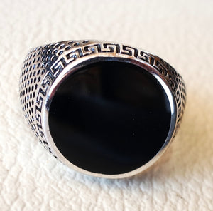 black onyx enamel round man ring sterling silver 925 jewelry all sizes ottoman turkish vintage style fast shipping