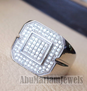 Micro pave cubic zirconia white stones diamond style sterling silver 925 heavy stunning men ring all sizes mic005