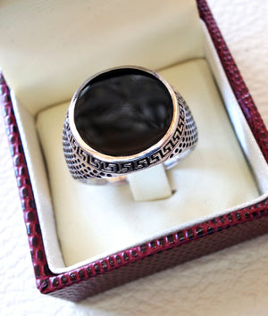 black onyx enamel round man ring sterling silver 925 jewelry all sizes ottoman turkish vintage style fast shipping