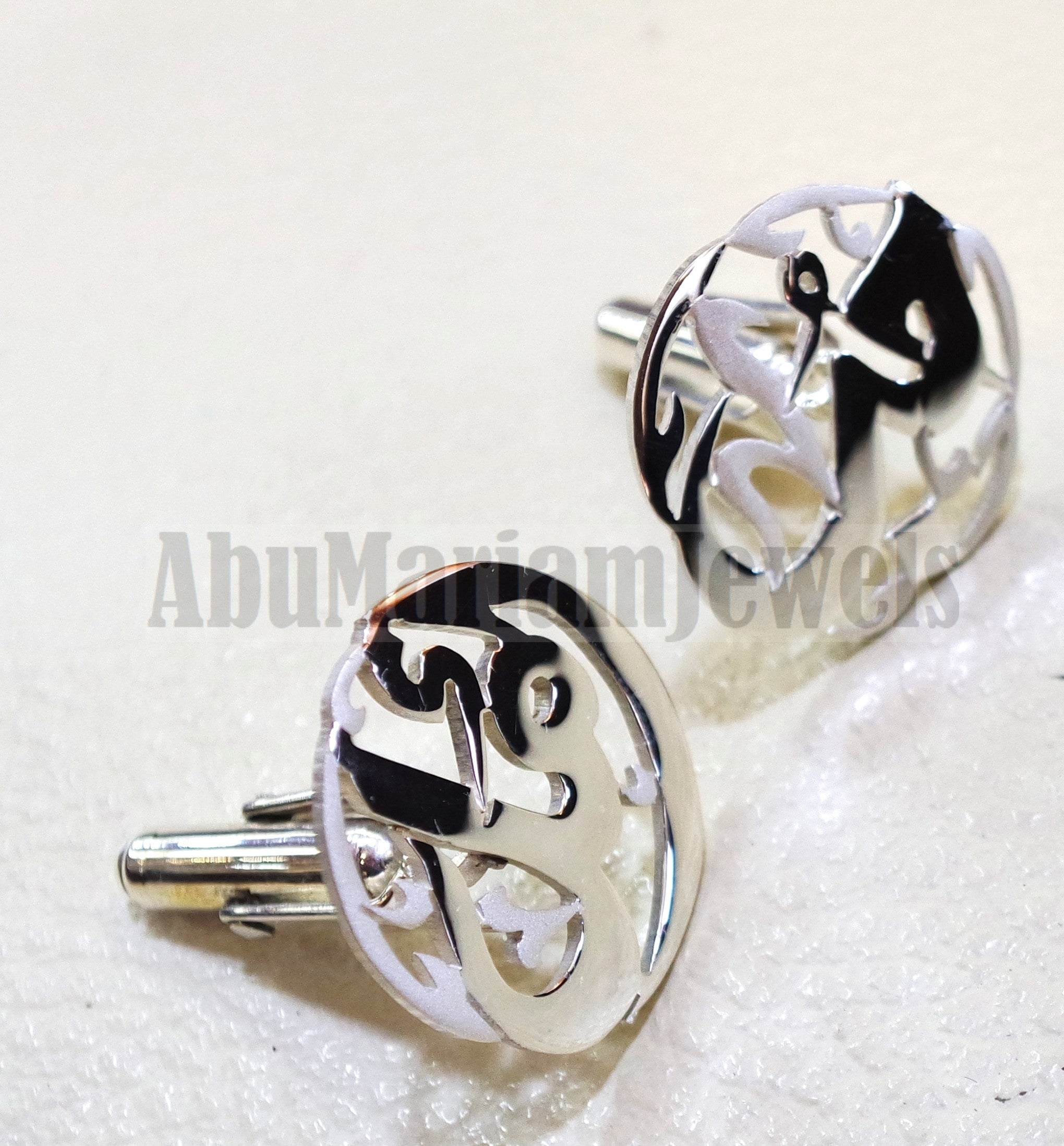 cufflinks , cuflinks 2 words on piece calligraphy arabic customized any name made to order sterling silver 925 heavy men jewelry عربي CF14