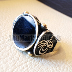 Ottoman style heavy sterling silver 925 men ring natural onyx round stone all sizes bronze frame middle eastern traditional jewelry
