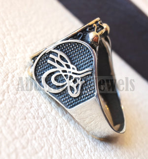 Ottoman style heavy sterling silver 925 men ring natural onyx round stone all sizes bronze frame middle eastern traditional jewelry