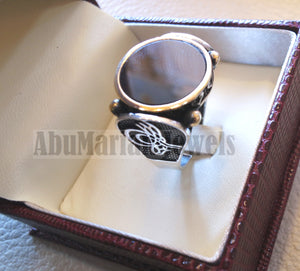 Ottoman style heavy sterling silver 925 men ring natural onyx round stone all sizes bronze frame middle eastern traditional jewelry