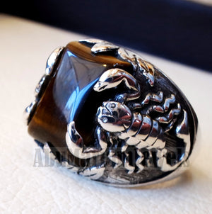 huge scorpion sterling silver 925 huge ring any size rectangular natural tiger eye middle eastern vintage handmade jewelry fast shipping