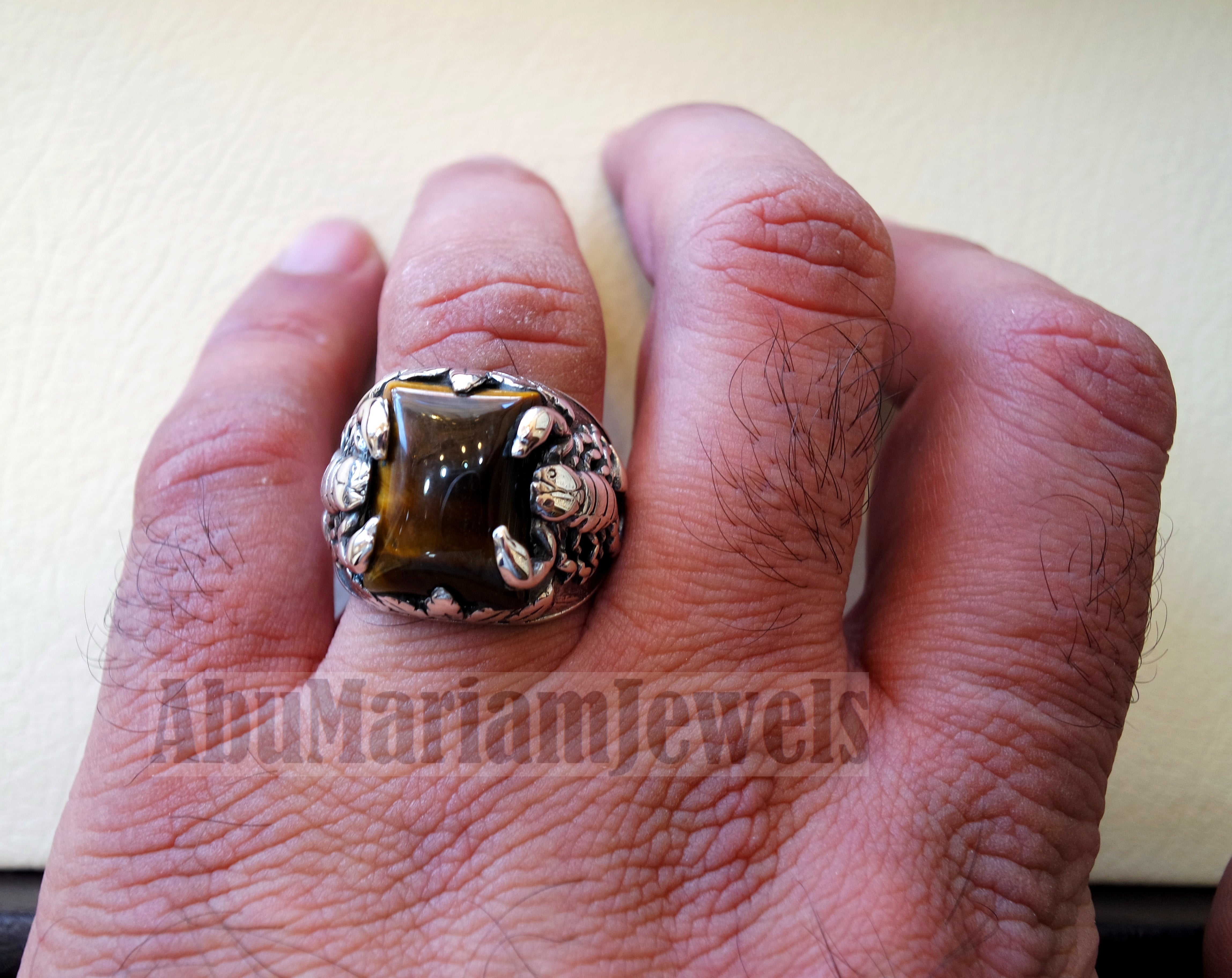huge scorpion sterling silver 925 huge ring any size rectangular natural tiger eye middle eastern vintage handmade jewelry fast shipping