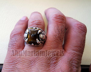 huge scorpion sterling silver 925 huge ring any size rectangular natural tiger eye middle eastern vintage handmade jewelry fast shipping