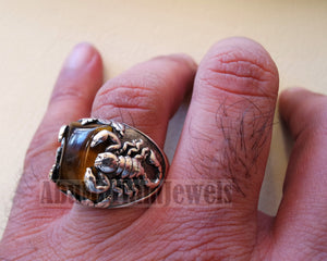 huge scorpion sterling silver 925 huge ring any size rectangular natural tiger eye middle eastern vintage handmade jewelry fast shipping