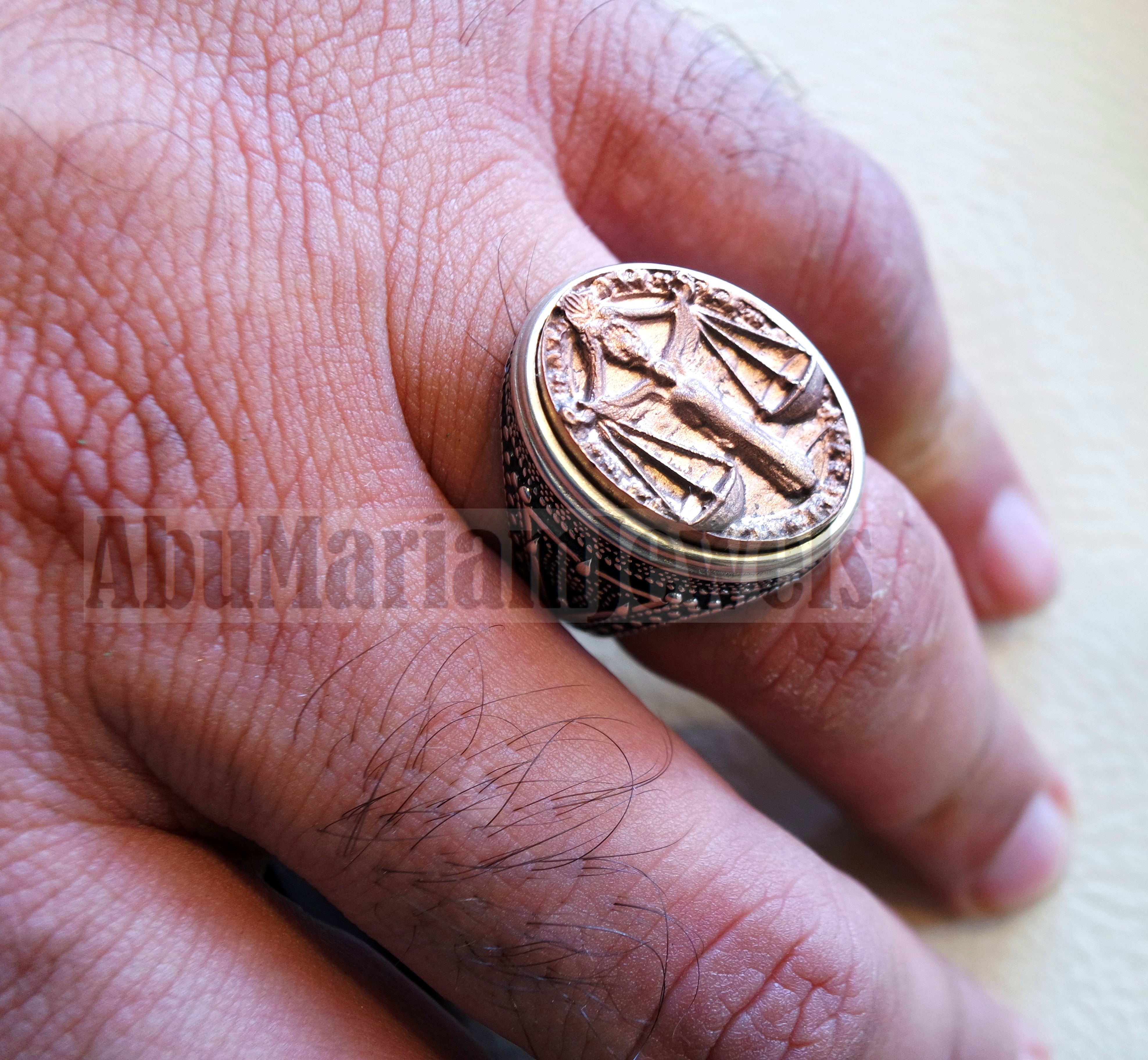 Horoscopes zodiac sign Libra sterling silver 925 and antique bronze huge men ring all sizes men jewelry gift that bring luck fast shipping