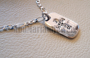 Heavy cross pendant with thick chain sterling silver 925 middle eastern style religious jewelry christianity vintage heavy express shipping