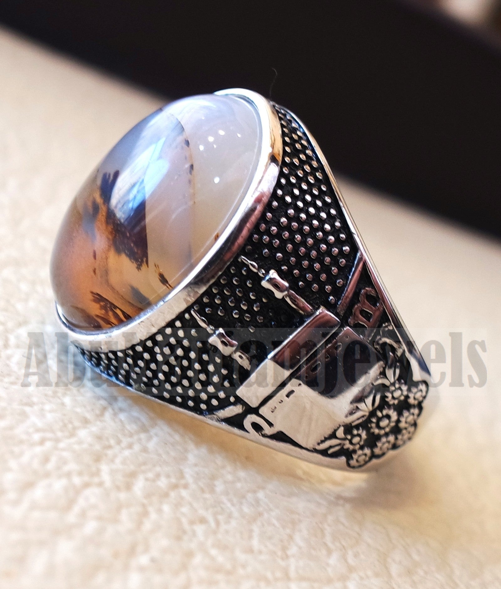 yamani aqeeq natural multi color agate gemstone men muslim mosque ring sterling silver 925 jewelry all sizes عقيق يماني الكعبة
