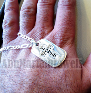 Heavy cross pendant with thick chain sterling silver 925 middle eastern style religious jewelry christianity vintage heavy express shipping