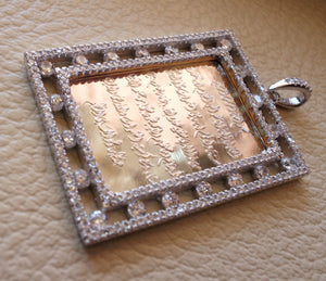 Ayet kursi quraan verses rectangular sterling silver 925 heavy pendant islamic arabic writting round and micro setting cubic zircon jewelry اية الكرسي اسلام الله 2