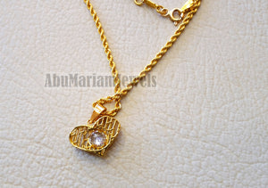 21K gold 3d heart pendant with rope chain gold jewelry with cubic Zirconia stone 16 and 20 inches fast shipping with gift box