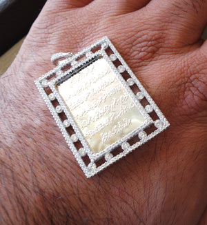 Ayet kursi quraan verses rectangular sterling silver 925 heavy pendant islamic arabic writting round and micro setting cubic zircon jewelry اية الكرسي اسلام الله 2
