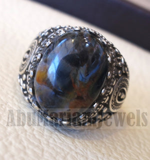 pietersite natural stunning tempest stone man ring sterling silver 925 oval cabochon multi color gem ottoman arabic style all sizes jewelry