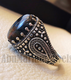 pietersite natural stunning tempest stone man ring sterling silver 925 oval cabochon multi color gem ottoman arabic style all sizes jewelry