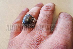 pietersite natural stunning tempest stone man ring sterling silver 925 oval cabochon multi color gem ottoman arabic style all sizes jewelry