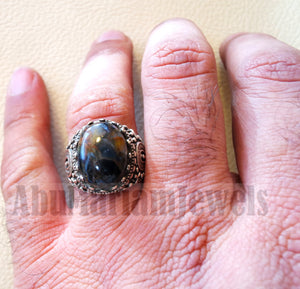 pietersite natural stunning tempest stone man ring sterling silver 925 oval cabochon multi color gem ottoman arabic style all sizes jewelry