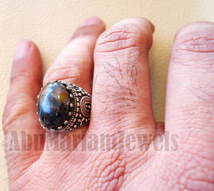 pietersite natural stunning tempest stone man ring sterling silver 925 oval cabochon multi color gem ottoman arabic style all sizes jewelry