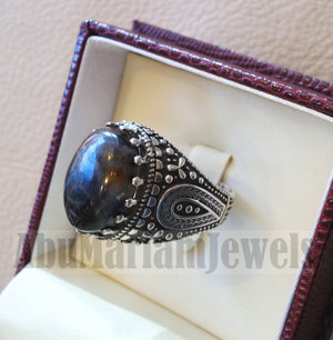 pietersite natural stunning tempest stone man ring sterling silver 925 oval cabochon multi color gem ottoman arabic style all sizes jewelry