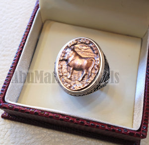 Horoscopes zodiac sign Taurus sterling silver 925 and antique bronze huge men ring all sizes men jewelry gift that bring luck fast shipping