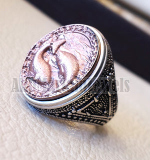 Horoscopes zodiac sign Pisces sterling silver 925 and antique bronze huge men ring all sizes men jewelry gift that bring luck fast shipping