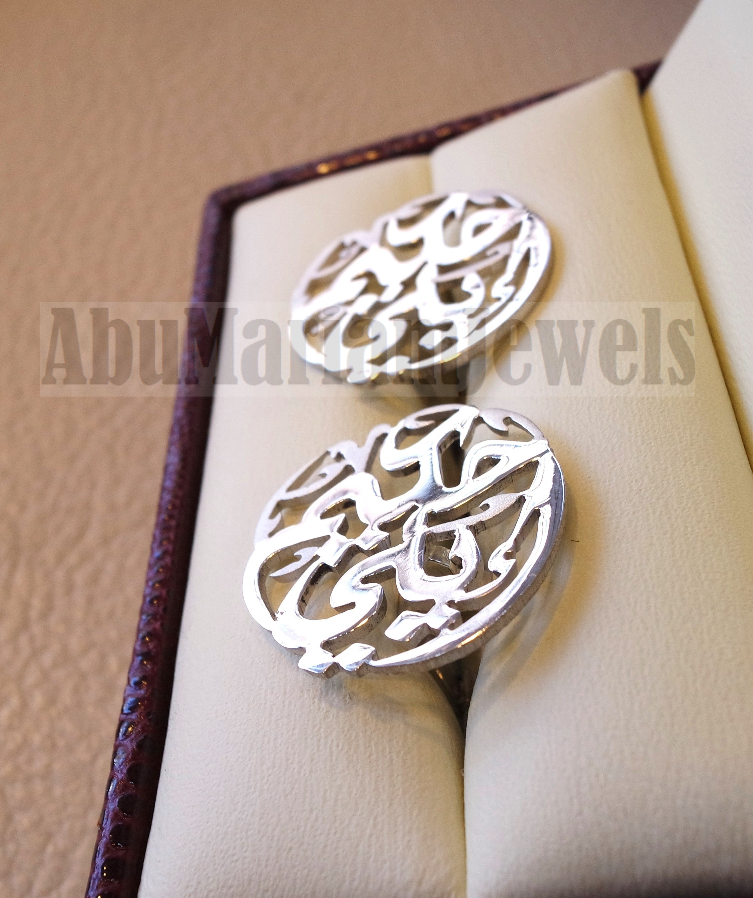 cufflinks , cuflinks name of two words each calligraphy arabic customized any name made to order sterling silver 925 heavy men jewelry CF10