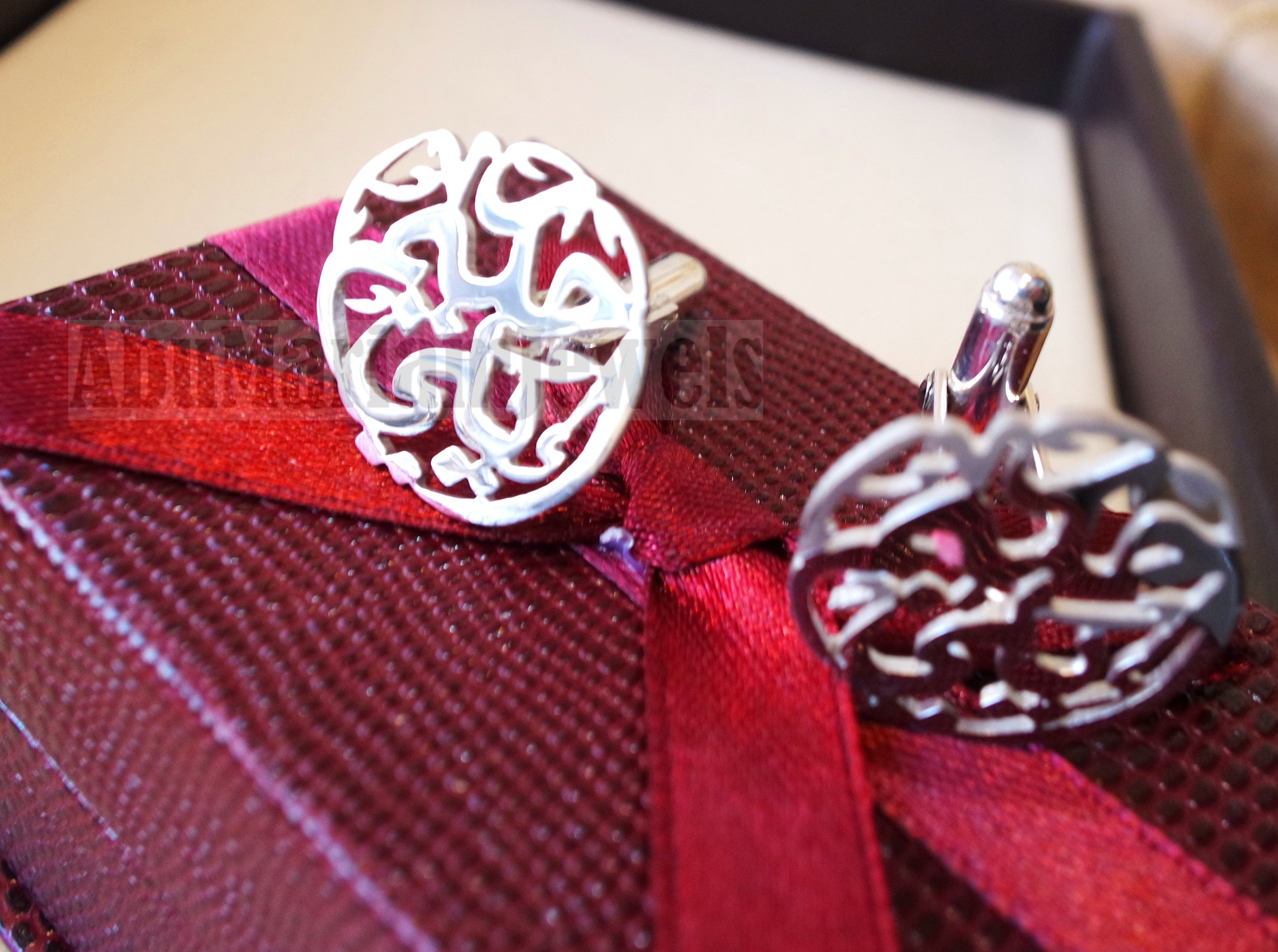 cufflinks , cuflinks name of two words each calligraphy arabic customized any name made to order sterling silver 925 heavy men jewelry CF10