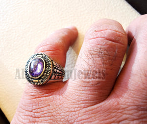 Oval purple tanzanite amethyst color synthetic imitation stone sterling silver 925 bronze stunning ring all sizes middle eastern jewelry black CZ