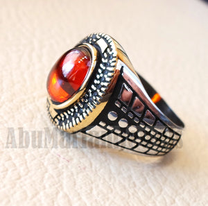Oval red ruby garnet color synthetic imitation stone sterling silver 925 bronze stunning ring all sizes middle eastern jewelry black CZ