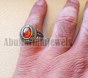 Oval red ruby garnet color synthetic imitation stone sterling silver 925 bronze stunning ring all sizes middle eastern jewelry black CZ