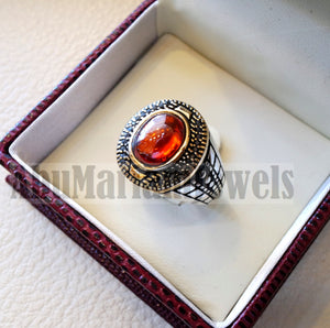 Oval red ruby garnet color synthetic imitation stone sterling silver 925 bronze stunning ring all sizes middle eastern jewelry black CZ