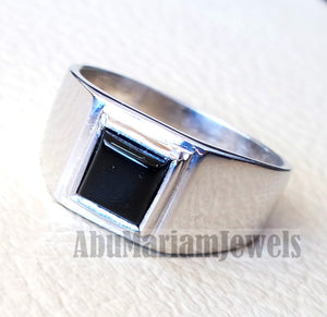 square small pinkie black onyx agate stone sterling silver 925 simple man ring jewelry any size fast shipping