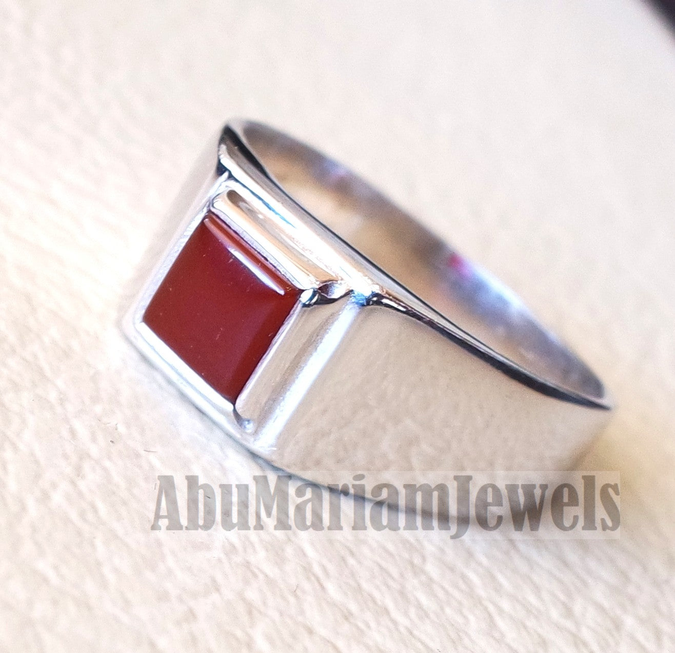 square small pinkie natural red aqeeq carnelian agate stone sterling silver 925 simple man ring jewelry any size fast shipping