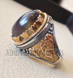 Oval yamani aqeeq natural semi precious Sulymani agate gem men ring sterling silver 925 and bronze jewelry all sizes عقيق يماني aq006