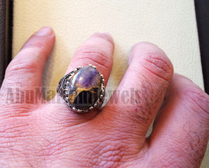 man ring copper amethyst natural purple stone sterling silver 925 oval cabochon semi precious gem ottoman arabic style all sizes jewelry