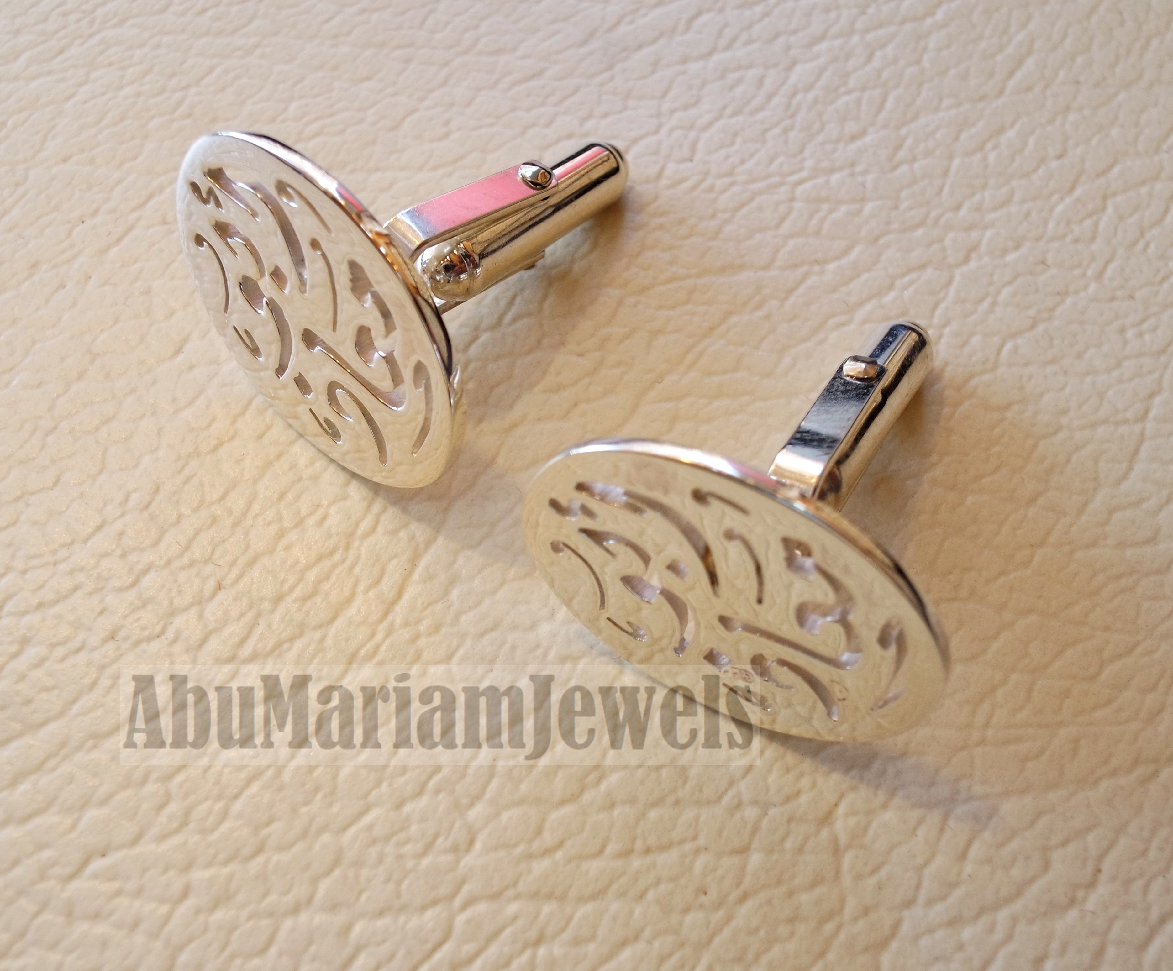 Oval cufflinks , cuflinks name of two words each calligraphy arabic customized any name made to order sterling silver 925 men jewelry cf009