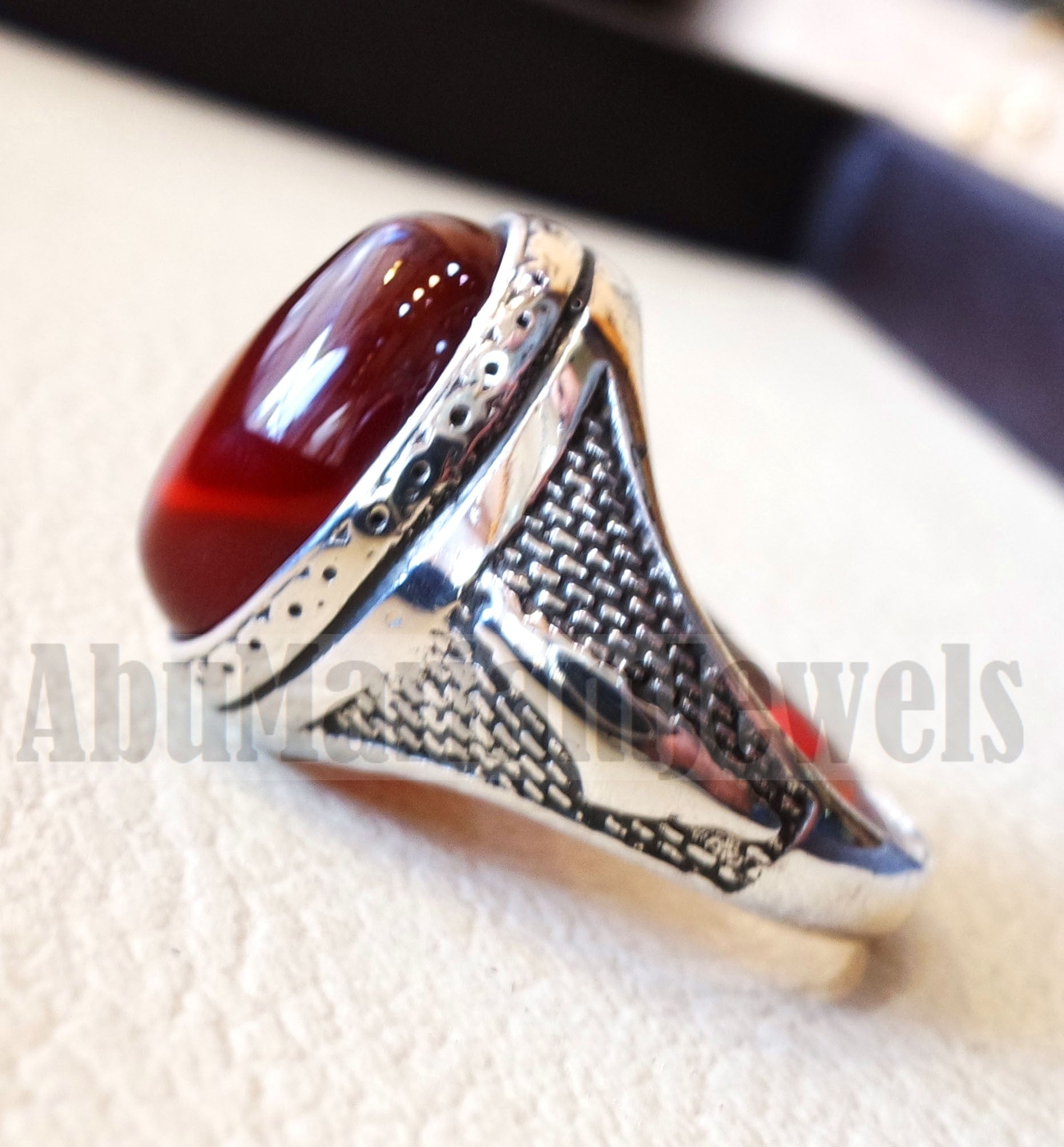 Palestine map men ring red natural agate aqeeq carnelian stone sterling silver 925 all sizes middle eastern ottoman style fast shipping خاتم فلسطين