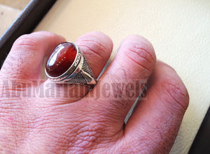 Palestine map men ring red natural agate aqeeq carnelian stone sterling silver 925 all sizes middle eastern ottoman style fast shipping خاتم فلسطين